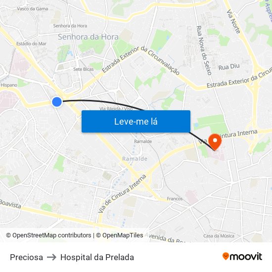 Preciosa to Hospital da Prelada map