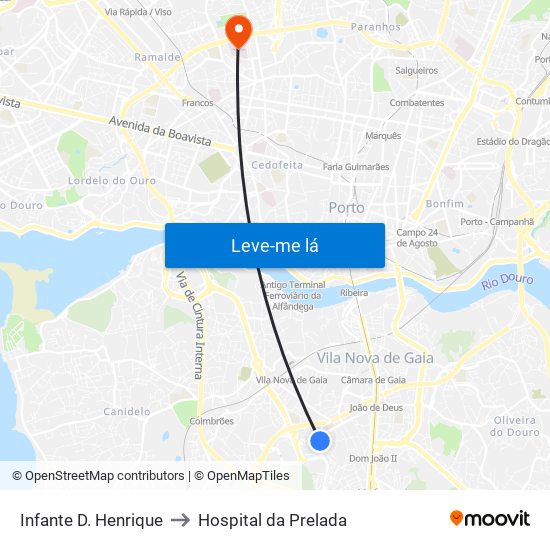 Infante D. Henrique to Hospital da Prelada map