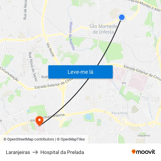 Laranjeiras to Hospital da Prelada map