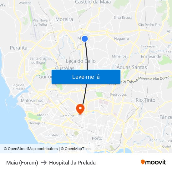 Maia (Fórum) to Hospital da Prelada map