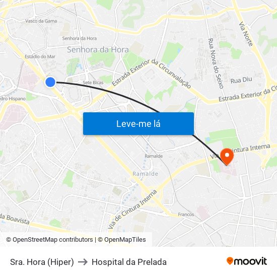 Sra. Hora (Hiper) to Hospital da Prelada map
