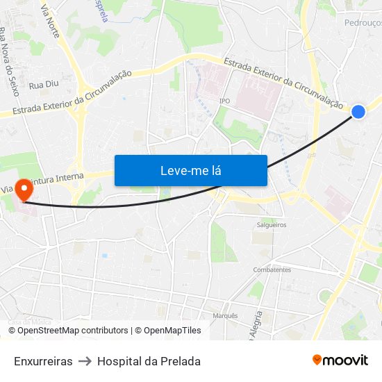 Enxurreiras to Hospital da Prelada map