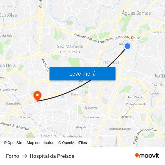 Forno to Hospital da Prelada map