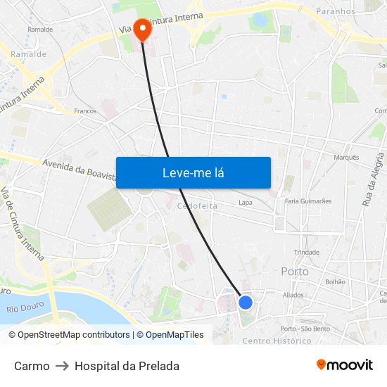 Carmo to Hospital da Prelada map