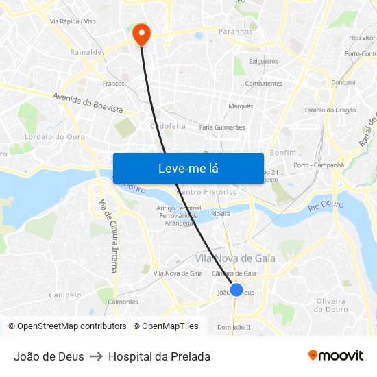 João de Deus to Hospital da Prelada map