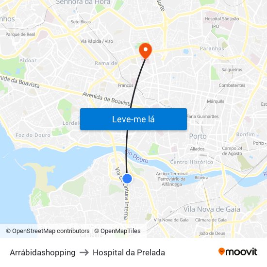 Arrábidashopping to Hospital da Prelada map