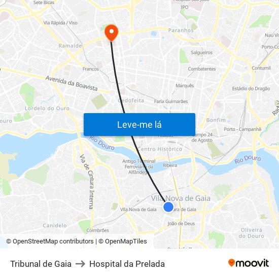 Tribunal de Gaia to Hospital da Prelada map