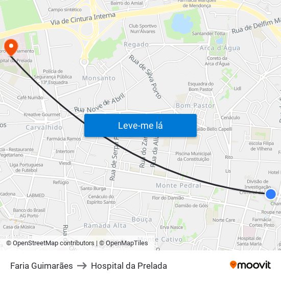 Faria Guimarães to Hospital da Prelada map
