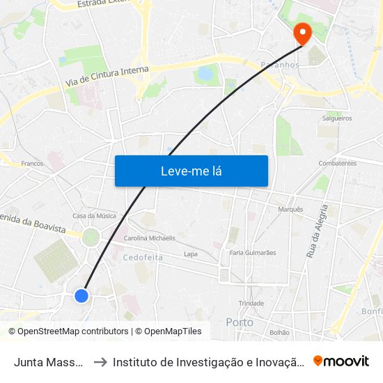 Junta Massarelos to Instituto de Investigação e Inovação Em Saúde map