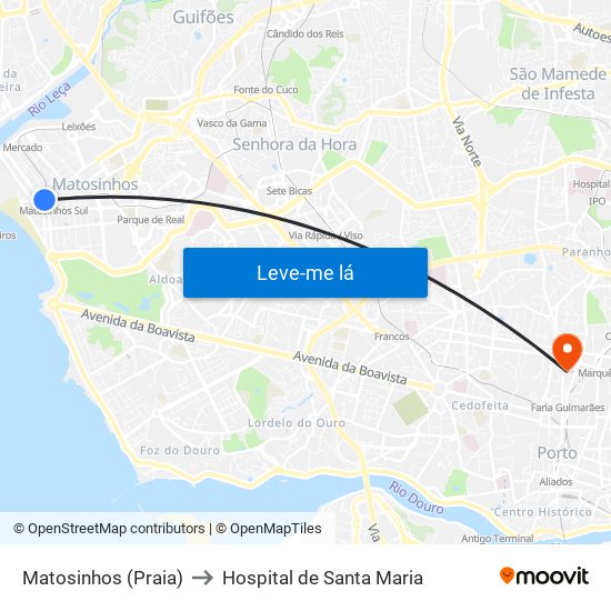 Matosinhos (Praia) to Hospital de Santa Maria map