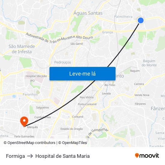 Formiga to Hospital de Santa Maria map