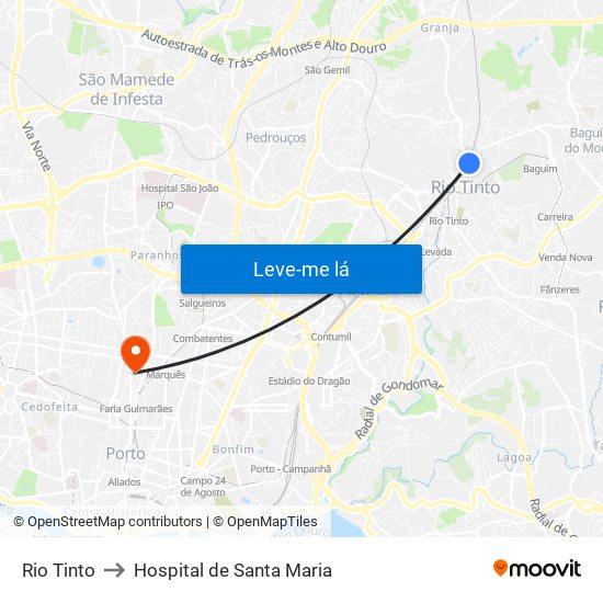 Rio Tinto to Hospital de Santa Maria map