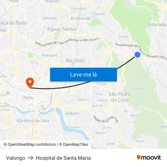 Valongo to Hospital de Santa Maria map