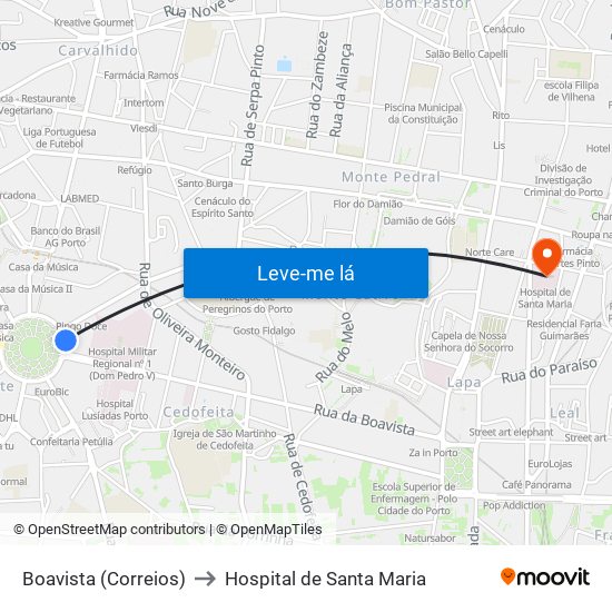 Boavista (Correios) to Hospital de Santa Maria map
