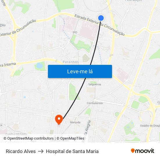 Ricardo Alves to Hospital de Santa Maria map