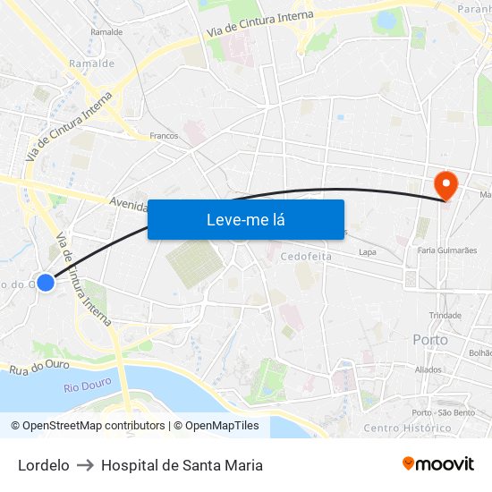 Lordelo to Hospital de Santa Maria map