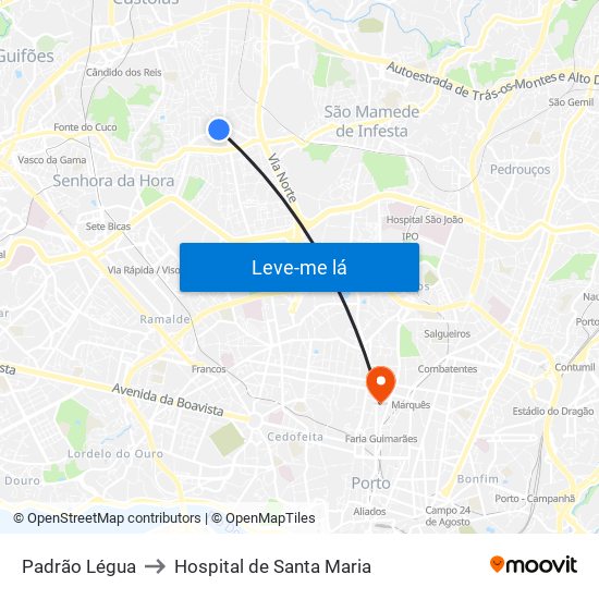 Padrão Légua to Hospital de Santa Maria map