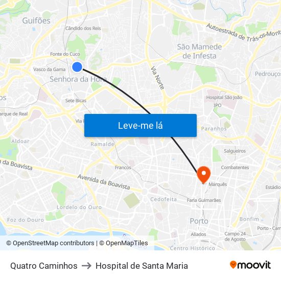 Quatro Caminhos to Hospital de Santa Maria map