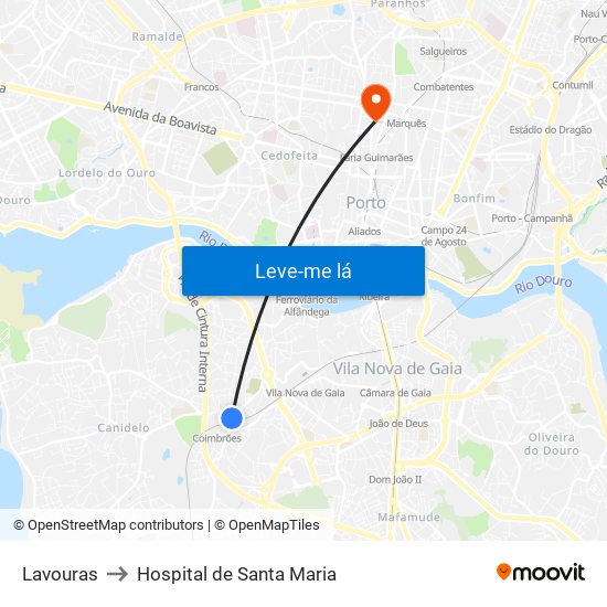 Lavouras to Hospital de Santa Maria map