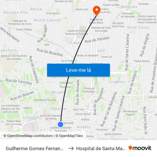 Guilherme Gomes Fernandes to Hospital de Santa Maria map