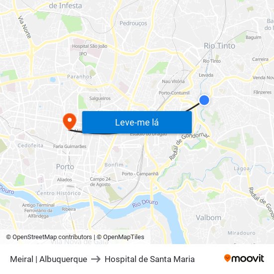 Meiral | Albuquerque to Hospital de Santa Maria map