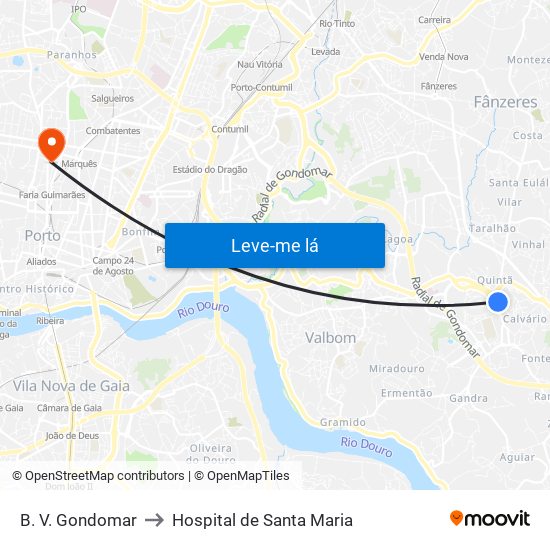 B. V. Gondomar to Hospital de Santa Maria map