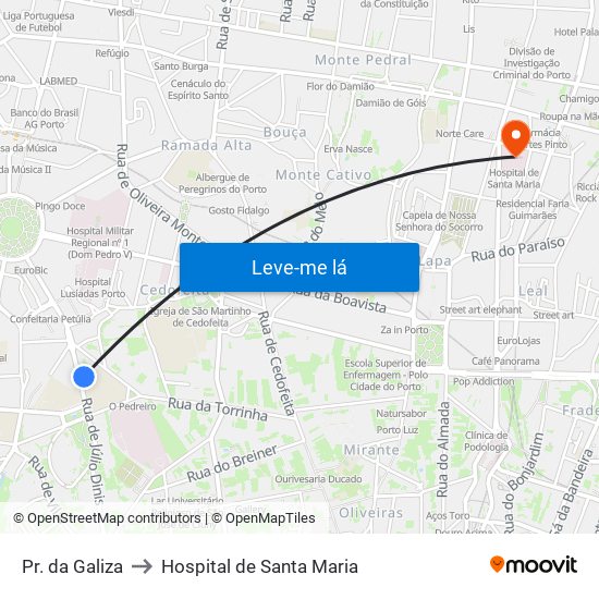 Pr. da Galiza to Hospital de Santa Maria map