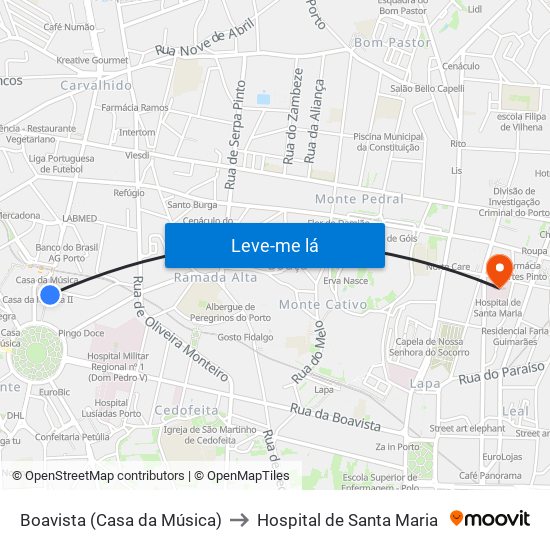 Boavista (Casa da Música) to Hospital de Santa Maria map