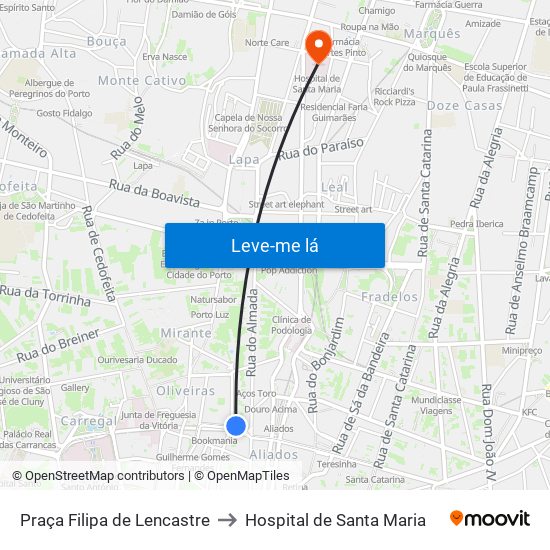 Praça Filipa de Lencastre to Hospital de Santa Maria map