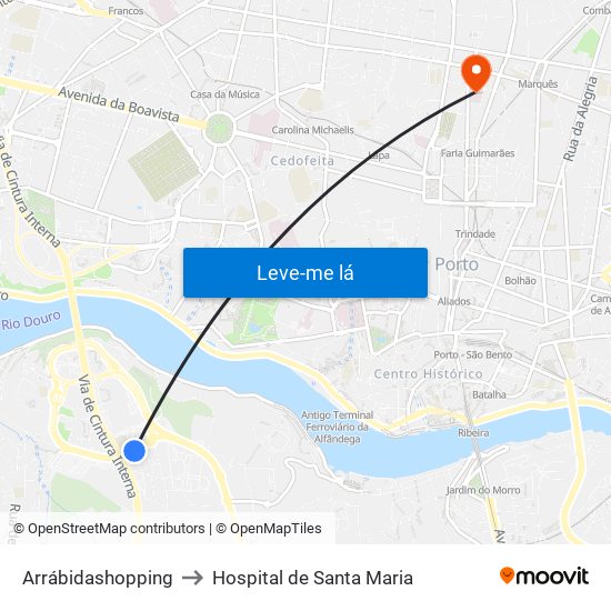 Arrábidashopping to Hospital de Santa Maria map