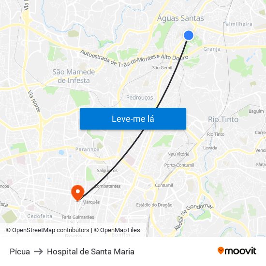 Pícua to Hospital de Santa Maria map