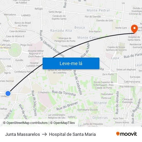 Junta Massarelos to Hospital de Santa Maria map