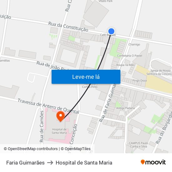 Faria Guimarães to Hospital de Santa Maria map