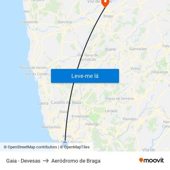 Gaia - Devesas to Aeródromo de Braga map