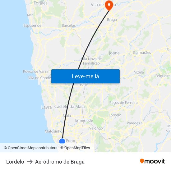 Lordelo to Aeródromo de Braga map