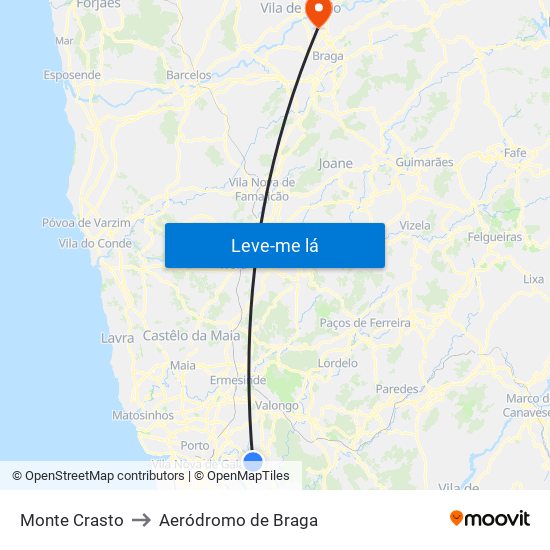 Monte Crasto to Aeródromo de Braga map