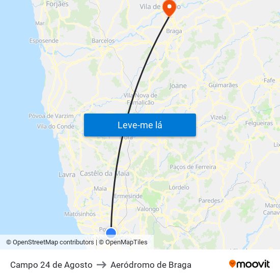 Campo 24 de Agosto to Aeródromo de Braga map