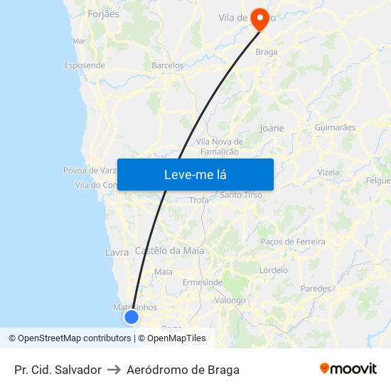 Pr. Cid. Salvador to Aeródromo de Braga map