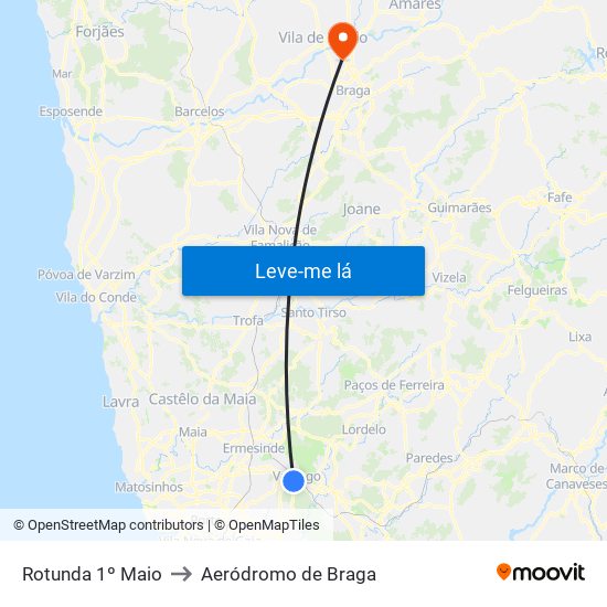 Rotunda 1º Maio to Aeródromo de Braga map