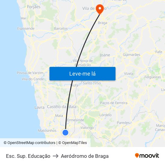 Esc. Sup. Educação to Aeródromo de Braga map