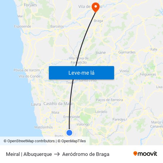 Meiral | Albuquerque to Aeródromo de Braga map