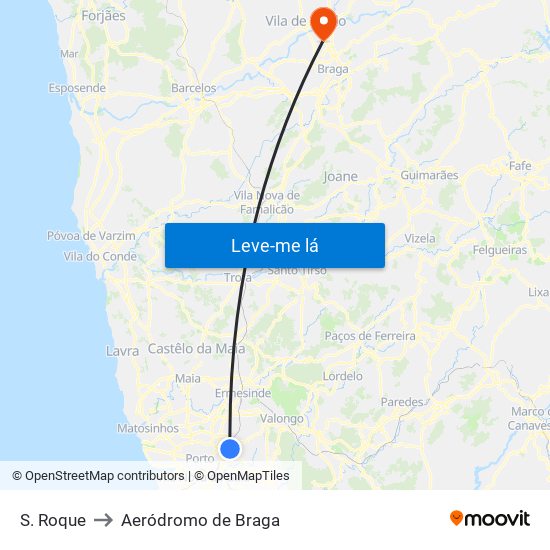 S. Roque to Aeródromo de Braga map