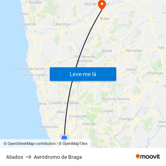 Aliados to Aeródromo de Braga map