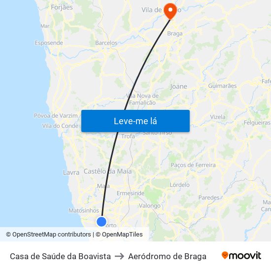 Casa de Saúde da Boavista to Aeródromo de Braga map