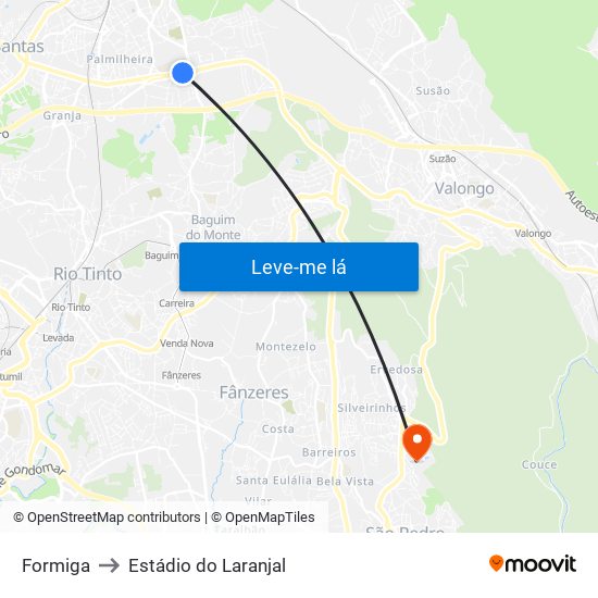 Formiga to Estádio do Laranjal map