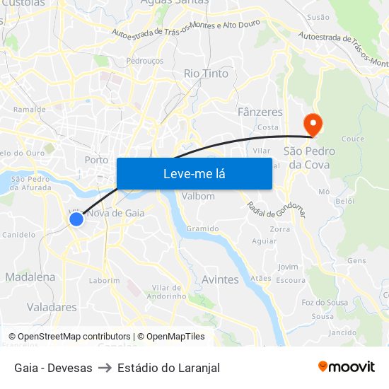 Gaia - Devesas to Estádio do Laranjal map