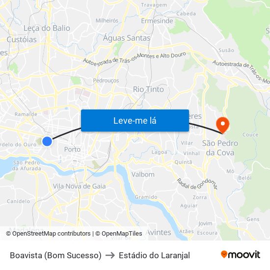 Boavista (Bom Sucesso) to Estádio do Laranjal map