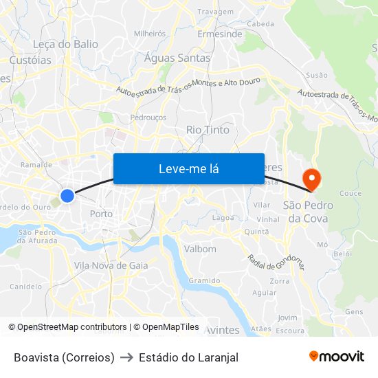 Boavista (Correios) to Estádio do Laranjal map