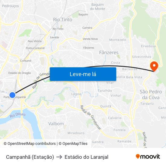 Campanhã (Estação) to Estádio do Laranjal map
