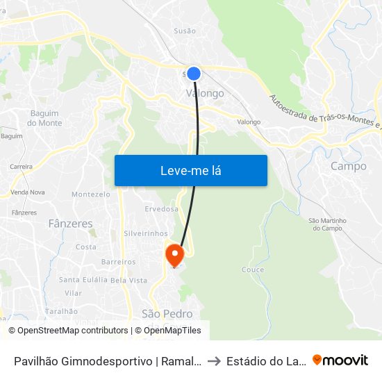 Pavilhão Gimnodesportivo | Ramalho Ortigão to Estádio do Laranjal map